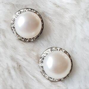 Sterling Silver Button Cultured Pearl & Cubic Zirconia Halo Stud Earrings